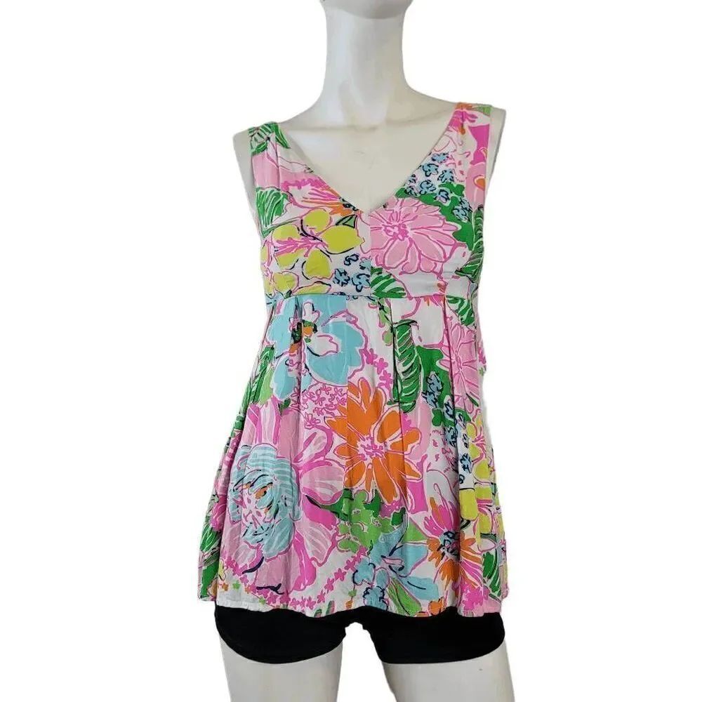 Lilly Pulitzer for target womens size XS pink floral V neck peplum top